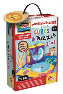 Montesori Baby Edukativna drvena slagalica Cubes and Puzzle 28pcs Lisciani 98347